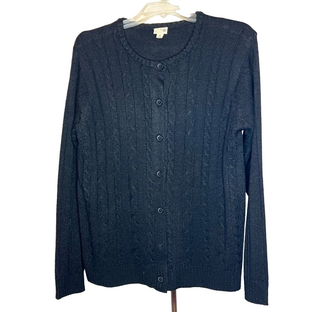 Turtle and Company black cable knit cardigan size M button front round neck long